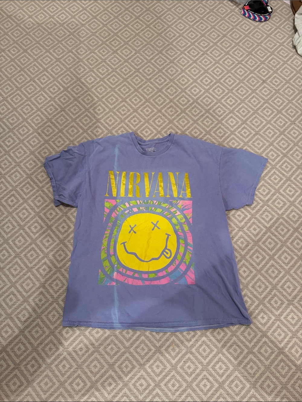 Preppy Nirvana Kids Purple Graphic Tee with Yellow Smiley Logo